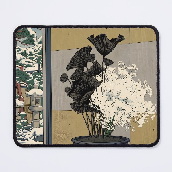 Item preview, Ukiyo-e Black Lotus Baby's Breath Ikebana Art designed and sold by conohitoAI-ArtGallery.