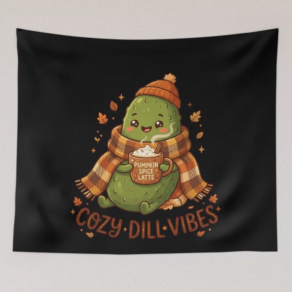 Item preview,  Cozy Dill Vibes Cute Fall Pumpkin Spice Pickle designed and sold by Basma Designs | Retro, Kawaii Shirts & Stickers.