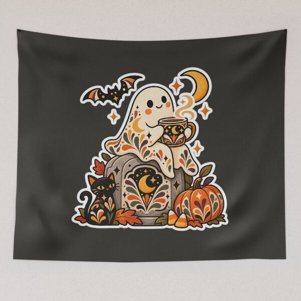 Item preview, Cozy Ghost Coffee Graveyard Halloween designed and sold by AliAltinelArt.