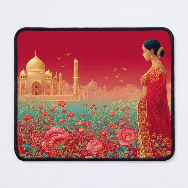 Item preview, Elegant Indian Woman Near Taj Mahal in Blooming Scene designed and sold by Artessie.