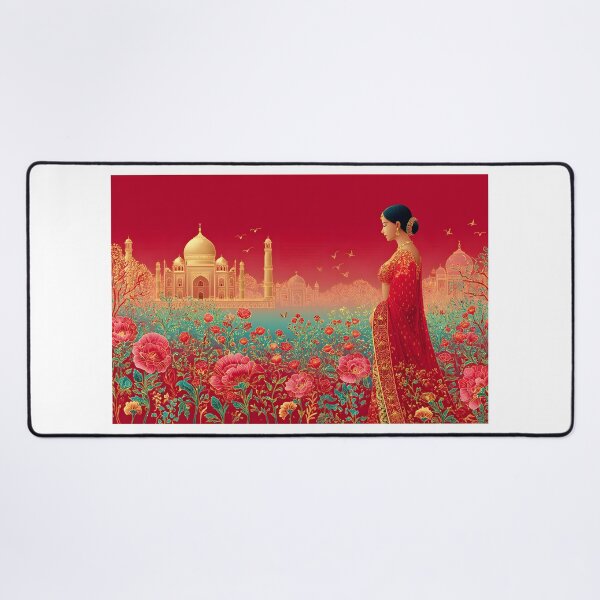 Item preview, Elegant Indian Woman Near Taj Mahal in Blooming Scene designed and sold by Artessie.