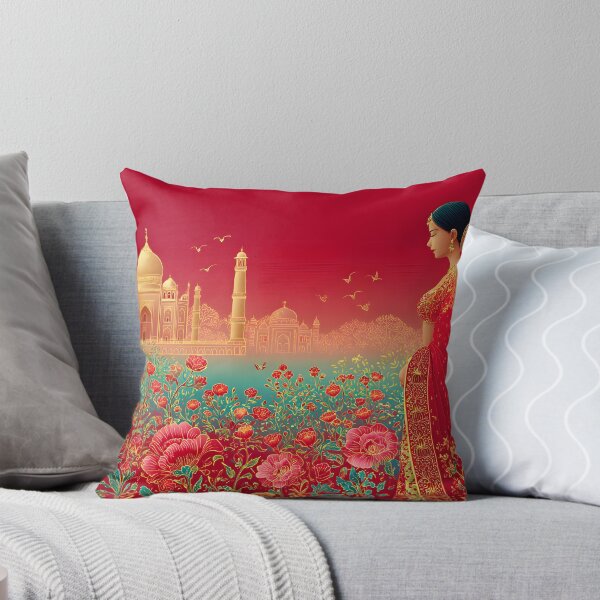 Item preview, Elegant Indian Woman Near Taj Mahal in Blooming Scene designed and sold by Artessie.