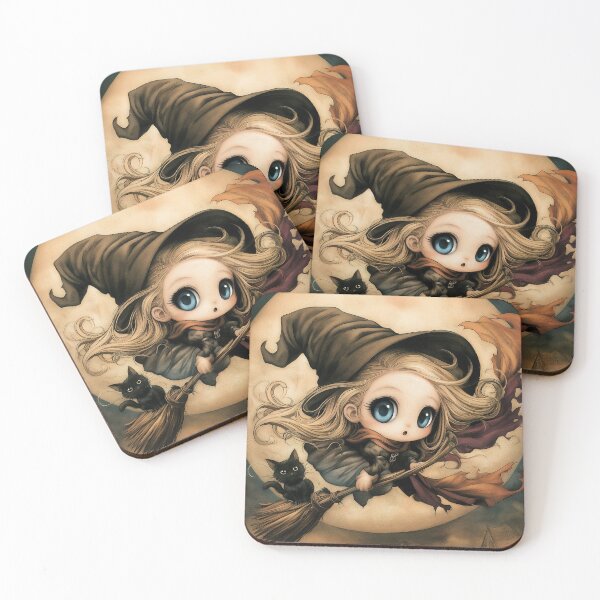 Item preview, Flying Witch Chibi | Gothic Witch on Broomstick | Dark Fantasy Halloween Art designed and sold by InkAndGloom.
