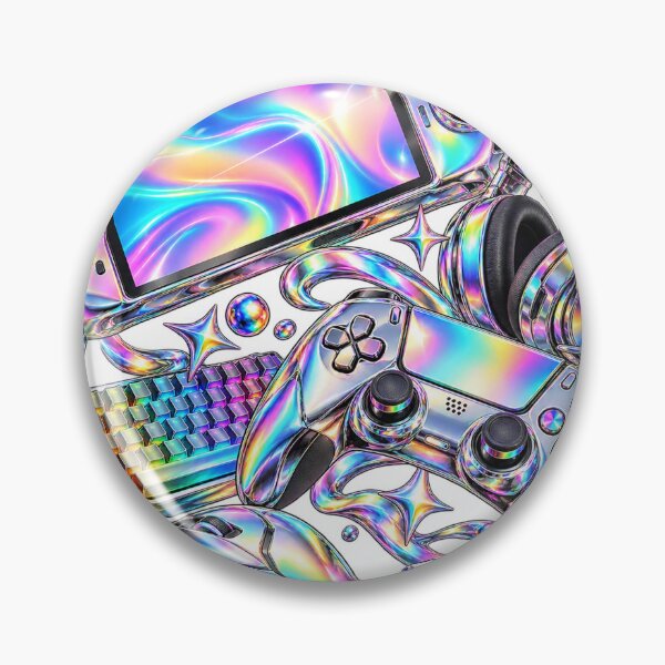 Item preview, Cozy Gaming Desk - Chrome Rainbow 2020s Lifestyle Collage designed and sold by The198X.