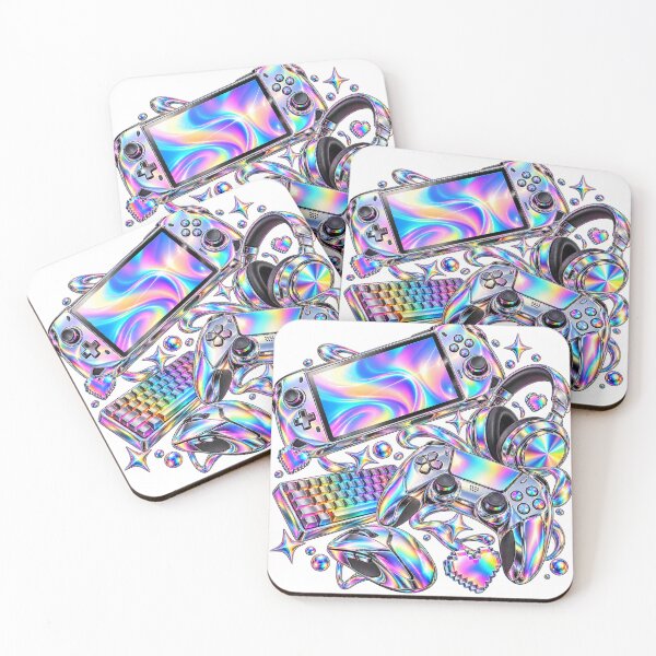 Item preview, Cozy Gaming Desk - Chrome Rainbow 2020s Lifestyle Collage designed and sold by The198X.