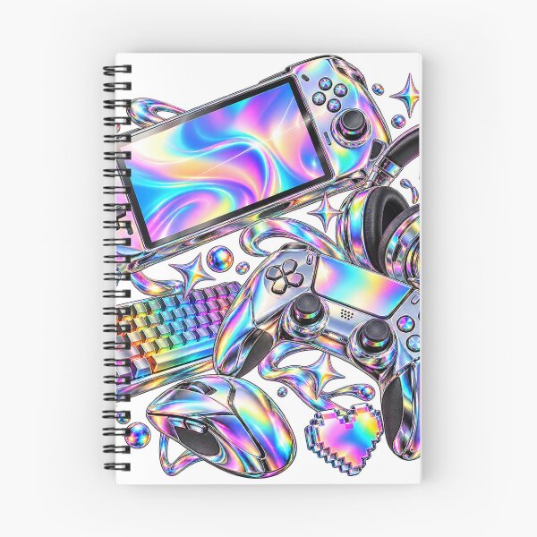 Item preview, Cozy Gaming Desk - Chrome Rainbow 2020s Lifestyle Collage designed and sold by The198X.