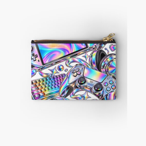 Item preview, Cozy Gaming Desk - Chrome Rainbow 2020s Lifestyle Collage designed and sold by The198X.