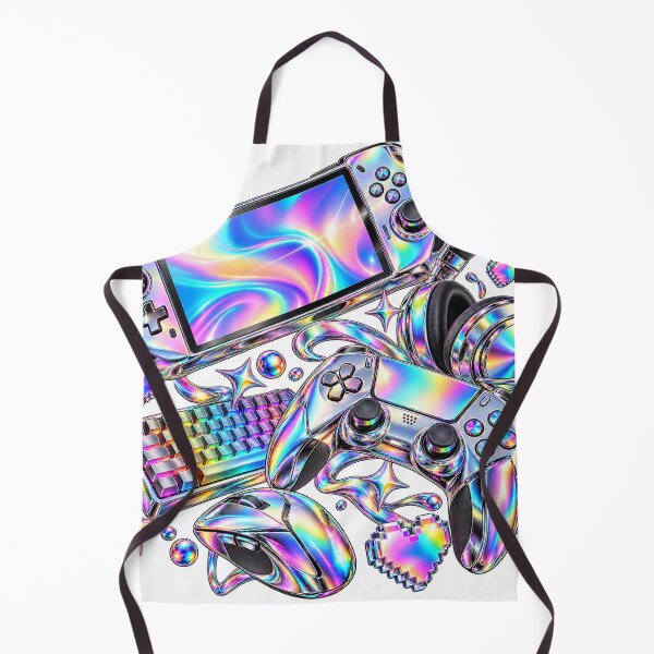 Item preview, Cozy Gaming Desk - Chrome Rainbow 2020s Lifestyle Collage designed and sold by The198X.