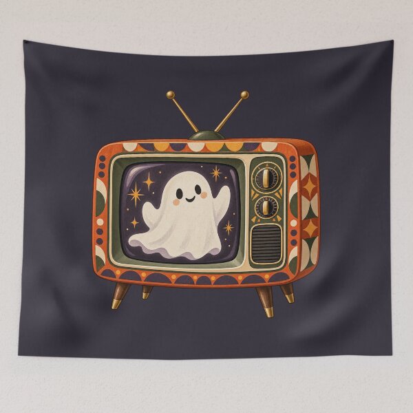 Item preview, Retro Halloween Ghost Television designed and sold by AliAltinelArt.