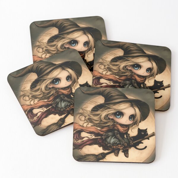 Item preview, Flying Witch Chibi | Gothic Witch on Broomstick | Dark Fantasy Halloween Art designed and sold by InkAndGloom.