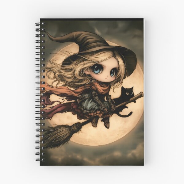 Item preview, Flying Witch Chibi | Gothic Witch on Broomstick | Dark Fantasy Halloween Art designed and sold by InkAndGloom.