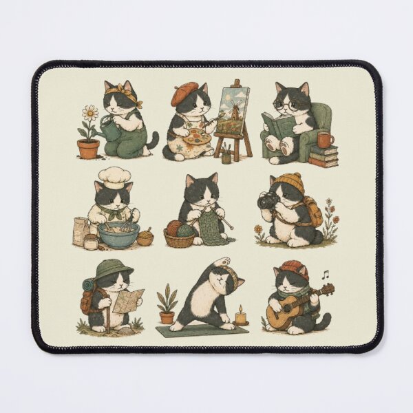 Item preview, Cozy Hobby Cats – Whimsical Cottagecore Cat Illustration designed and sold by Dogandesighn.