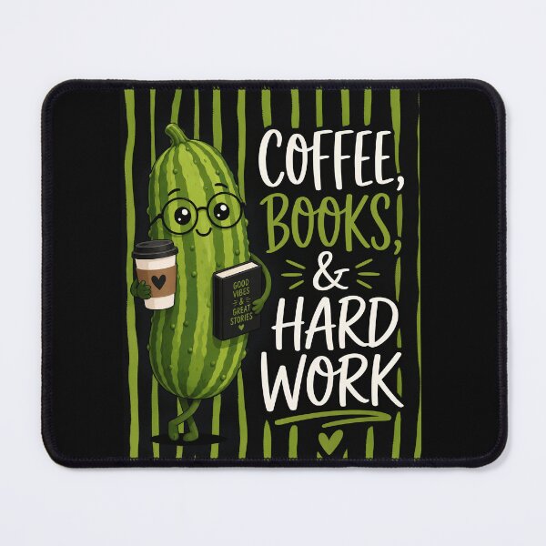 Item preview, Coffee Books & Hard Work Cute Pickle designed and sold by Basma Designs | Retro, Kawaii Shirts & Stickers.