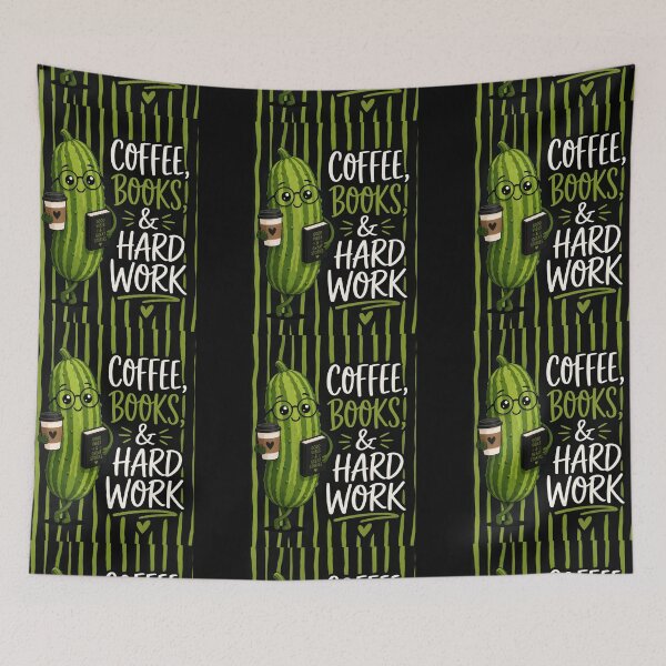 Item preview, Coffee Books & Hard Work Cute Pickle designed and sold by Basma Designs | Retro, Kawaii Shirts & Stickers.