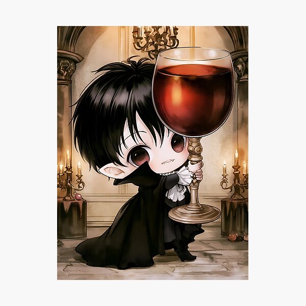 Item preview, Cute Gothic Vampire With Huge Drink | Chibi Vampire | Dark Fantasy Art designed and sold by InkAndGloom.