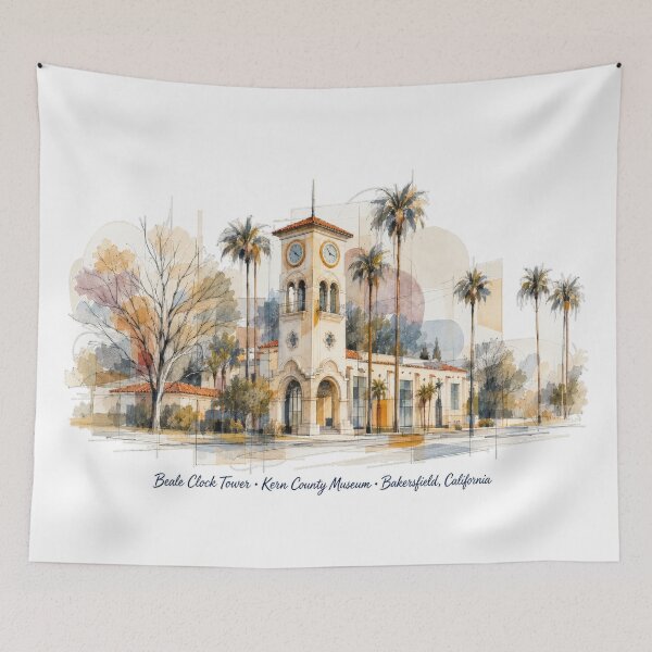Item preview, Beale Clock Tower in Line and Color — Bakersfield, California designed and sold by Russell Thorne.