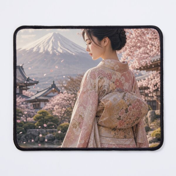 Item preview, Beautiful Japanese Woman in Kimono with Mt. Fuji and Cherry Blossoms designed and sold by vekotpu.