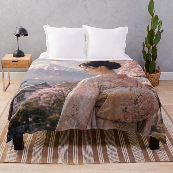 Item preview, Beautiful Japanese Woman in Kimono with Mt. Fuji and Cherry Blossoms designed and sold by vekotpu.
