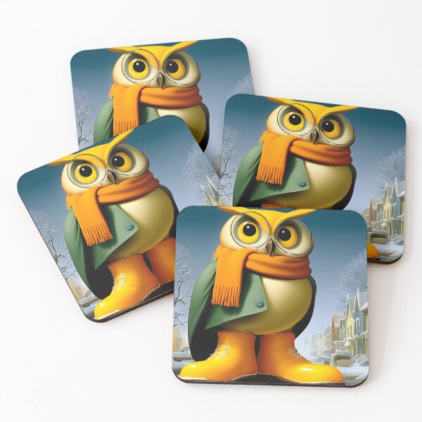Item preview, Stylish Owl Wearing Boots in a Winter Neighborhood designed and sold by Artessie.