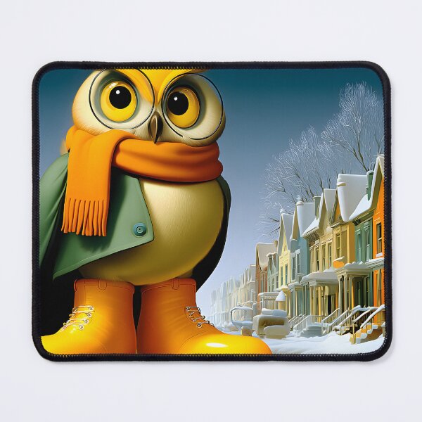 Item preview, Stylish Owl Wearing Boots in a Winter Neighborhood designed and sold by Artessie.