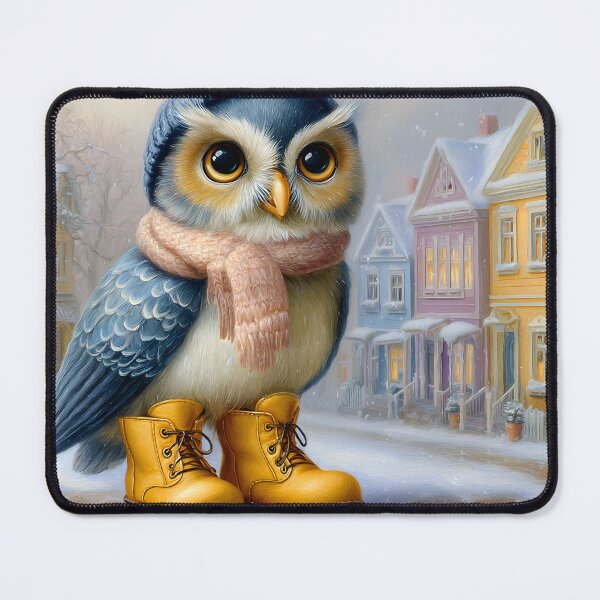Item preview, Stylish Owl Wearing Boots in a Winter Neighborhood designed and sold by Artessie.