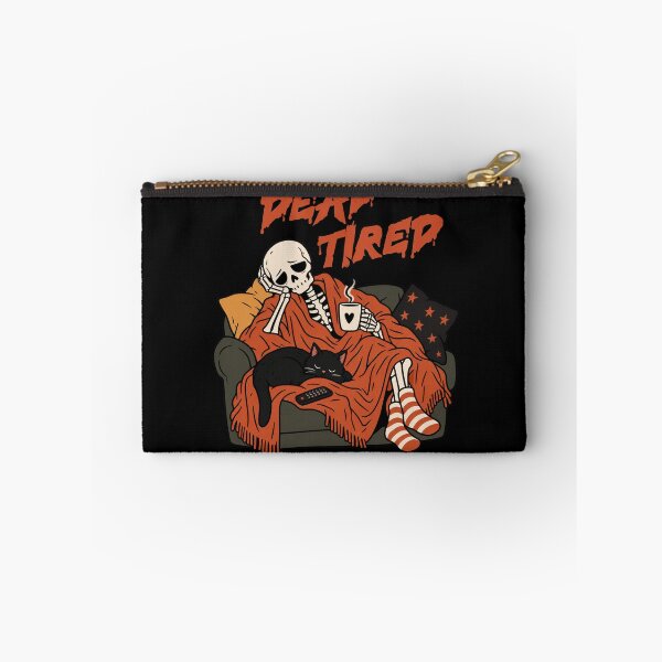 Item preview, Dead Tired Skeleton with Black Cat and Coffee - Cozy Spooky Gothic Humor designed and sold by sekrecja.