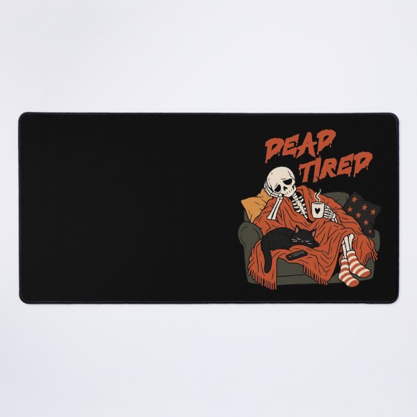 Item preview, Dead Tired Skeleton with Black Cat and Coffee - Cozy Spooky Gothic Humor designed and sold by sekrecja.