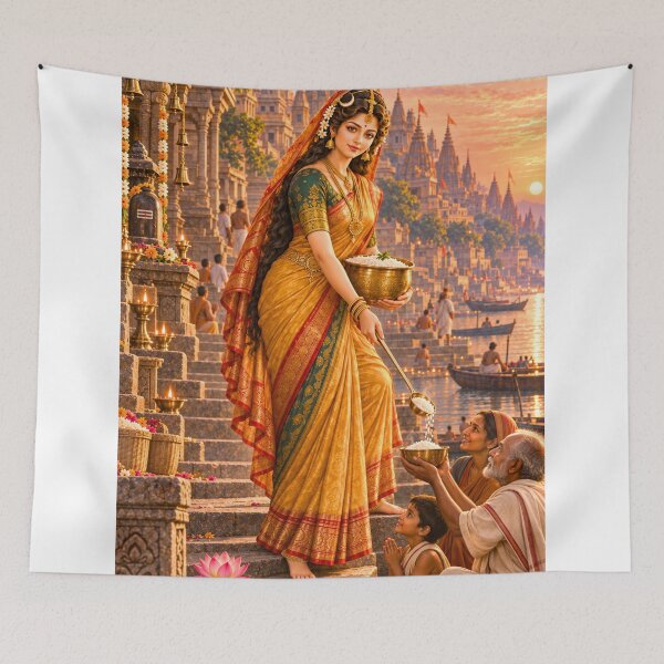 Item preview, Goddess Annapurna Feeding the Hungry in Sacred Kashi designed and sold by Homyar.