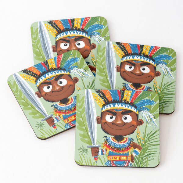 Item preview, Colorful Cartoon Warrior with Tribal Elements designed and sold by Artessie.