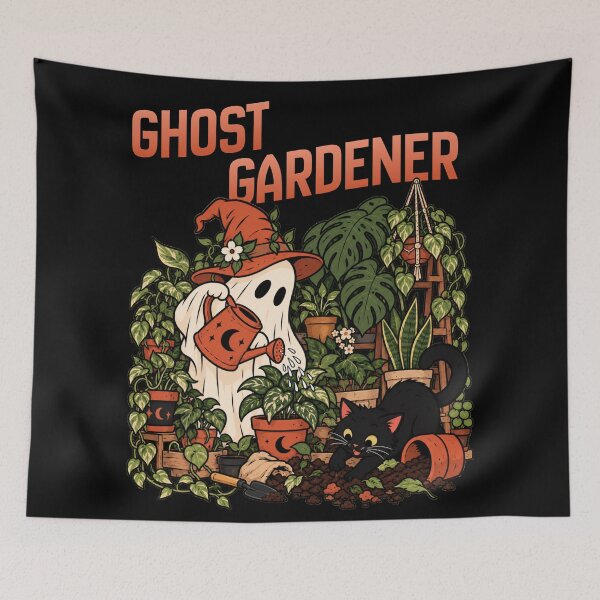 Item preview, Ghost Gardener - Spooky Plant Lover with Black Cat designed and sold by sekrecja.