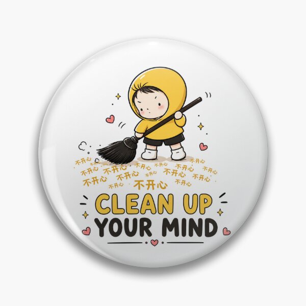 Item preview, Clean Up Your Mind – Cute Kawaii Positive Mindset Broom Character designed and sold by CRAZZYDOODLES.