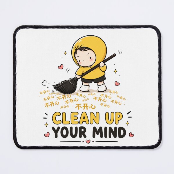 Item preview, Clean Up Your Mind – Cute Kawaii Positive Mindset Broom Character designed and sold by CRAZZYDOODLES.