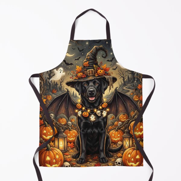 Item preview, Cute black lab dog in witch hat and bat wings for halloween night designed and sold by Razerai.