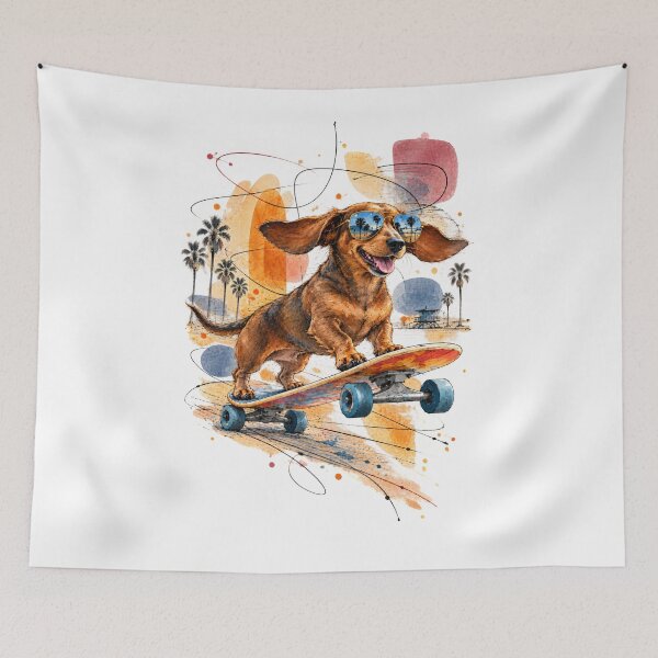 Item preview, Venice Beach Dachshund Skateboard Wheelie designed and sold by Russell Thorne.