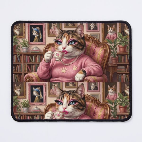 Item preview, Pink Coquette Cat Mom Drinking a Tea - Fancy Cat Lady Aesthetic / Funny Cat Meme / Pink Girly / Y2k / Makeup / Pearls / Books Lover / Gift for Cat Lovers Preppy designed and sold by TeenLake.