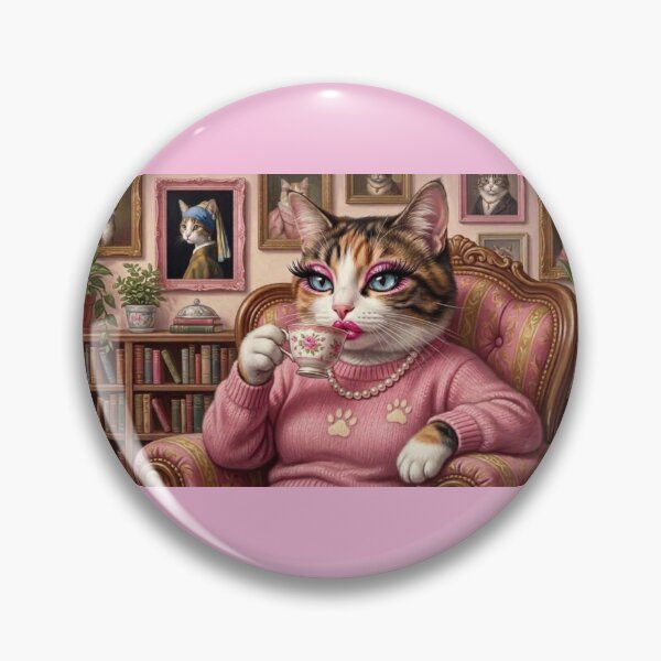 Item preview, Pink Coquette Cat Mom Drinking a Tea - Fancy Cat Lady Aesthetic / Funny Cat Meme / Pink Girly / Y2k / Makeup / Pearls / Books Lover / Gift for Cat Lovers Preppy designed and sold by TeenLake.