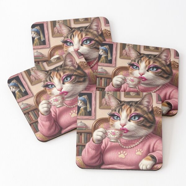 Item preview, Pink Coquette Cat Mom Drinking a Tea - Fancy Cat Lady Aesthetic / Funny Cat Meme / Pink Girly / Y2k / Makeup / Pearls / Books Lover / Gift for Cat Lovers Preppy designed and sold by TeenLake.