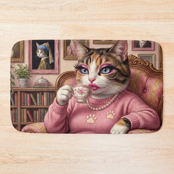 Item preview, Pink Coquette Cat Mom Drinking a Tea - Fancy Cat Lady Aesthetic / Funny Cat Meme / Pink Girly / Y2k / Makeup / Pearls / Books Lover / Gift for Cat Lovers Preppy designed and sold by TeenLake.