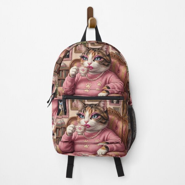 Item preview, Pink Coquette Cat Mom Drinking a Tea - Fancy Cat Lady Aesthetic / Funny Cat Meme / Pink Girly / Y2k / Makeup / Pearls / Books Lover / Gift for Cat Lovers Preppy designed and sold by TeenLake.