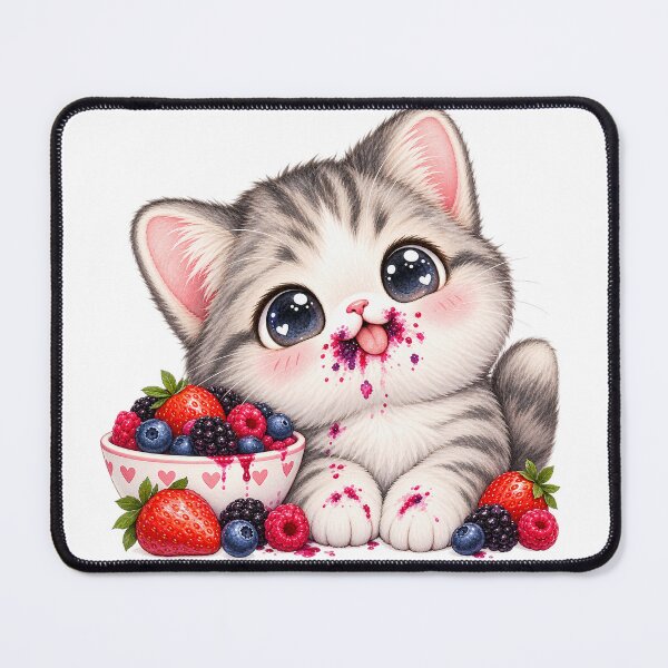 Item preview, Cute kawaii cat eating berry's designed and sold by EllaArtStore.