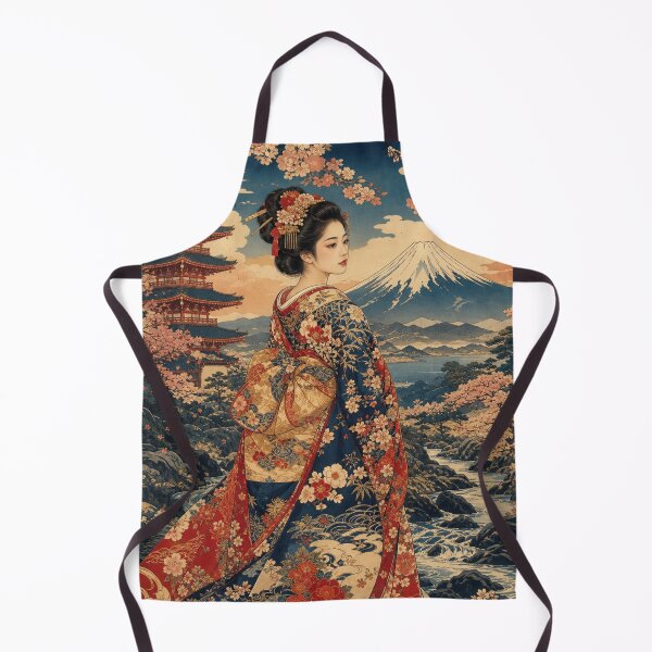 Item preview, Ukiyo-e Japanese Beauty with Pagoda and Mount Fuji Vintage Woodblock Print Style designed and sold by vekotpu.