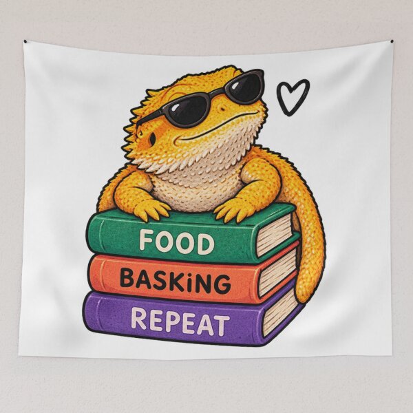 Item preview, Food Basking Repeat – Cool Bearded Dragon In Sunglasses On Books Lizard Sticker designed and sold by Anstickerrr.
