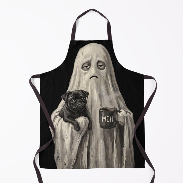 Item preview, Tired sheet ghost with black pug and meh coffee mug designed and sold by Razerai.