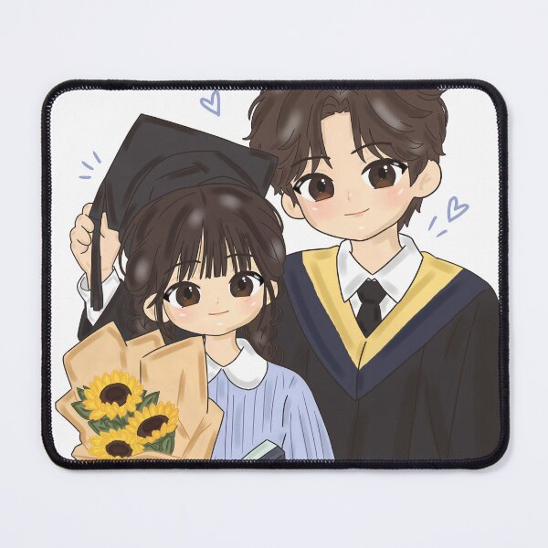 Item preview, Kawaii Graduation Couple with Sunflowers – Cute Chibi Graduation Digital Art Sticker designed and sold by Kanikawaii.