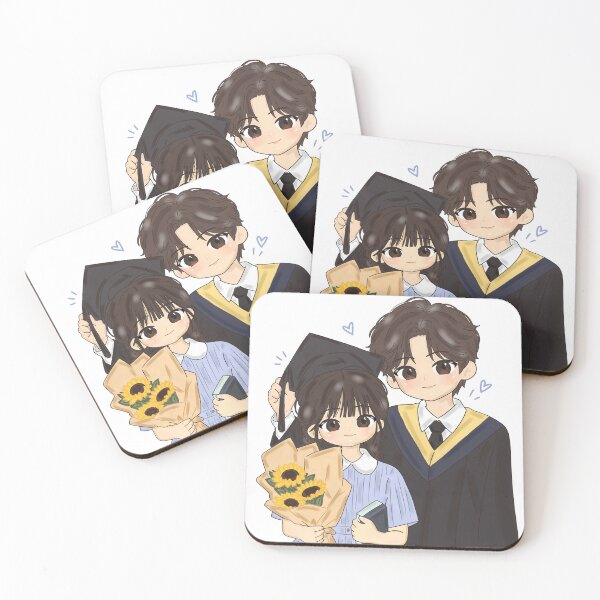 Item preview, Kawaii Graduation Couple with Sunflowers – Cute Chibi Graduation Digital Art Sticker designed and sold by Kanikawaii.