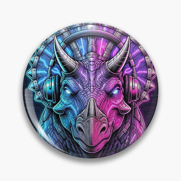 Item preview, Triceratops Cyberpunk with Neon Headphones – Neon Dino Design designed and sold by CyberGlow Designs.