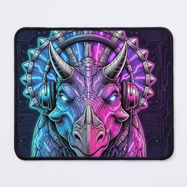 Item preview, Triceratops Cyberpunk with Neon Headphones – Neon Dino Design designed and sold by CyberGlow Designs.