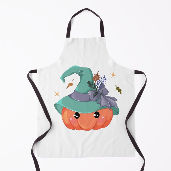 Item preview, A cute little cartoon Halloween pumpkin, wearing a charming green witch hat decorated with a beautiful bow and colorful leaves designed and sold by JuKoArt.