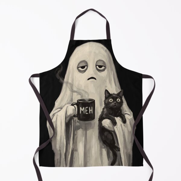 Item preview, Tired ghost with meh mug and surprised black cat designed and sold by Razerai.
