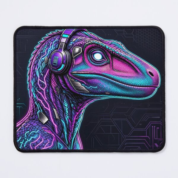Item preview, Velociraptor Cyberpunk with Neon Headphones – Neon Dino Design designed and sold by CyberGlow Designs.